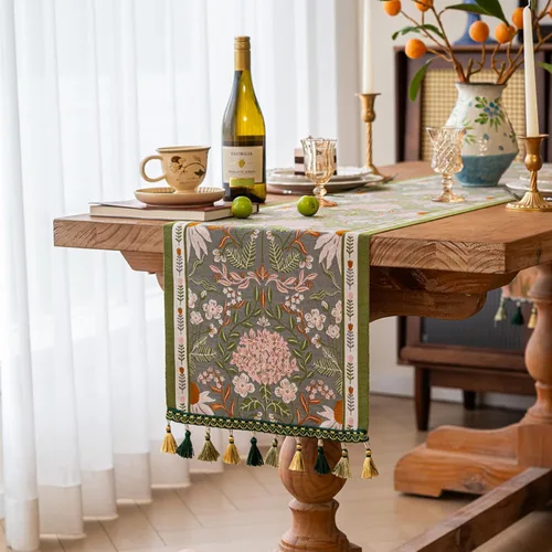 Miniatura 21 de Camino de mesa navideño con borlas de pompones, decoración de mesa de mezcla de lino y algodón para mesa de comedor, tocador, chimenea