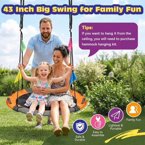 Miniatura 6 de HeyZoo Columpio de árbol de 43 pulgadas, juego de columpio de platillo de capacidad de peso de 900 libras para niños, viene con giro de 360 grados