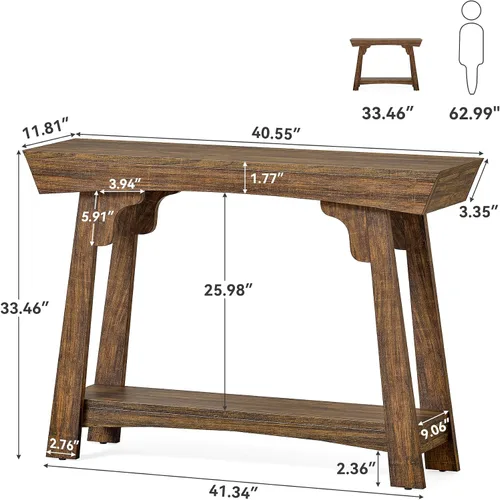 Miniatura 3 de LITTLE TREE - Mesa de consola de 41 pulgadas con almacenamiento, mesa de sofá de 2 niveles detrás del sofá, mesa de entrada estilo granja para sala