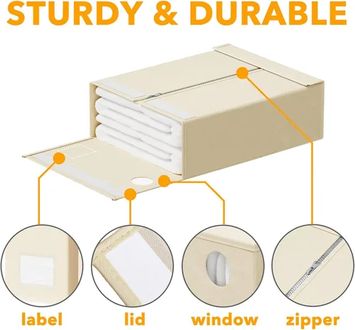 Miniatura 6 de SpaceAid Paquete de 6 Organizadores y Almacenamiento de Sábanas de Cama, Organizador de Sábanas Plegable con Ventana para Armario de Ropa Blanca
