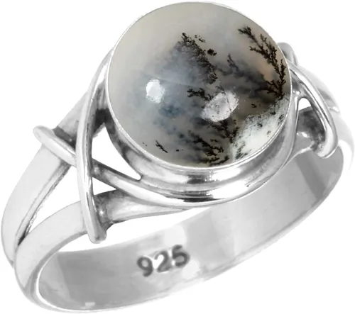 JEWELOPORIUM Anillo hecho a mano de plata de ley 925 para mujer de 0.394 in de piedra preciosa redonda joyería de moda para regalo (99085_R)