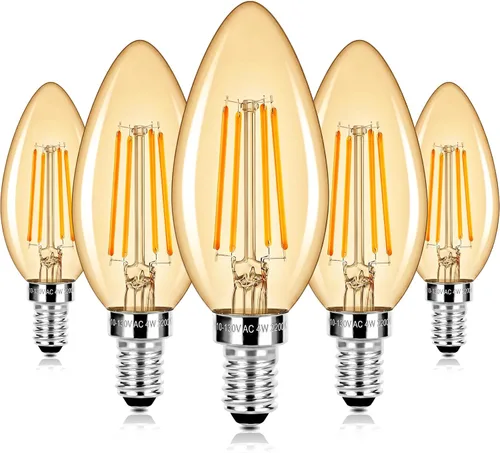 E12 LED Candelabra Bulbs 40 Watt Equivalent, 4W Vintage Candle Light Bulbs Dimmable, 350Lm Amber Warm White 2200K B10 Edison Bulb, Filament Clear