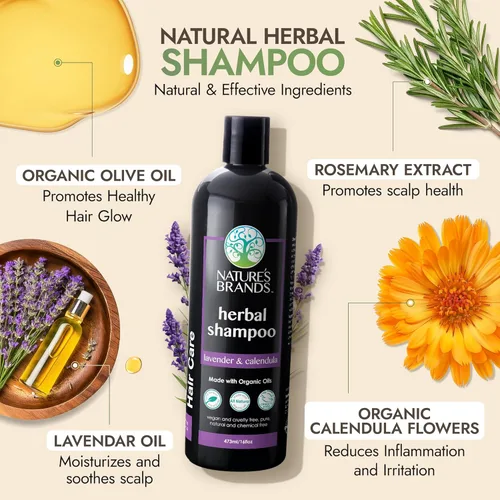 Miniatura 2 de Champú natural de Herbal Choice Mari (lavanda y caléndula, botella de 16 onzas líquidas) - Hecho con ingredientes orgánicos - Sin productos químicos
