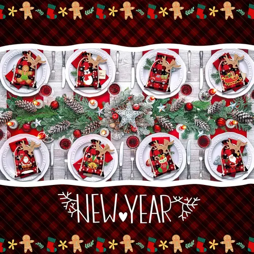 Miniatura 5 de Shappy 48 bolsas de Navidad con cordón, bolsas de arpillera a cuadros Buffalo de Navidad, bolsas de lino para golosinas, sacos para regalos