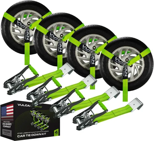 Miniatura 12 de VULCAN Amarre para automóvil con anclajes de cadena, estilo lazo, 2 pulgadas x 96 pulgadas, paquete de 4 unidades, alta visibilidad, carga