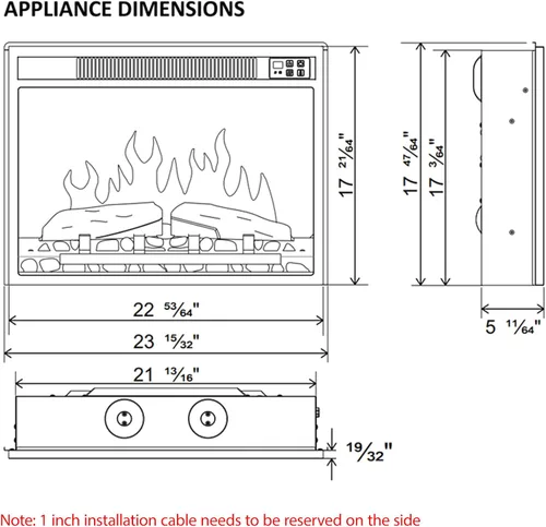 Miniatura 2 de Inserto de chimenea eléctrica de 23 pulgadas, calentador de chimenea empotrado con bajo ruido, control remoto con temporizador, pantalla táctil