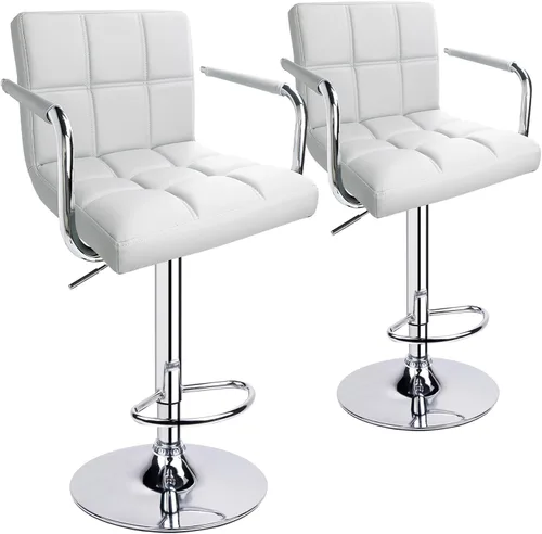 Miniatura 10 de Leopard Taburetes de bar ajustables con reposabrazos, respaldo cuadrado, doble costura giratoria con taburete trasero, juego de 2 (gris)