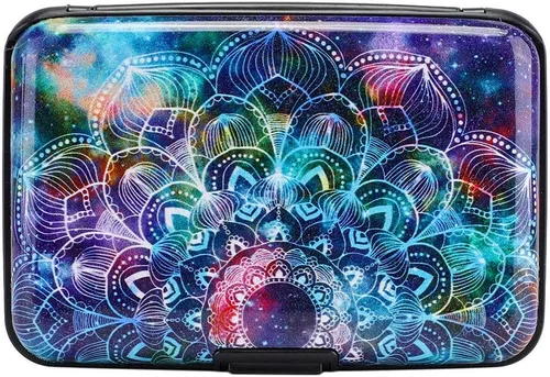 Miniatura 157 de ELFISH Mini cartera de aluminio RFID para tarjetas de crédito, funda de identificación de metal para hombres y mujeres, Happy Flower, Cartera Rfid