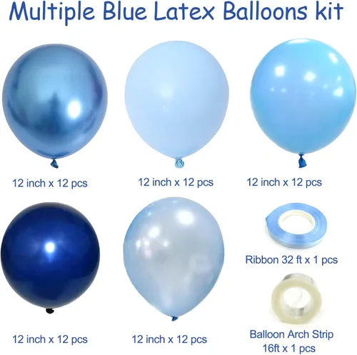 Miniatura 2 de Globos Azules Metálicos Globo Azul, 60 Piezas 12 Pulgadas Kit de Globos Azules Cromados Globos de Látex Azul Marino Perla Claro Macarrón