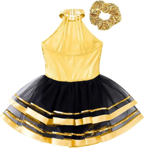 Miniatura 19 de CHICTRY Vestido tutú de ballet con lentejuelas brillantes para niñas y niñas, moderno disfraz de baile latino de jazz