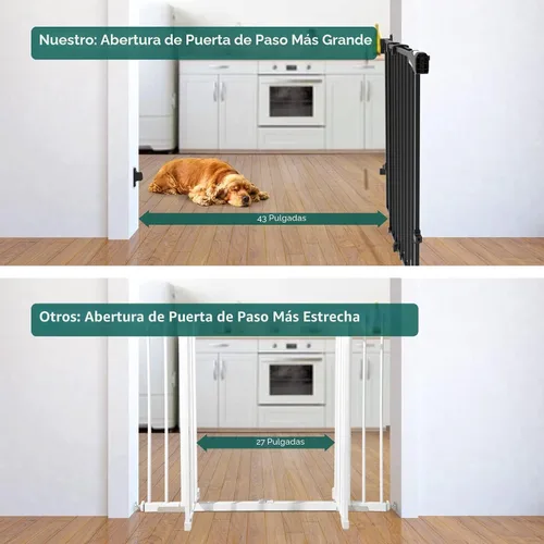 Miniatura 3 de Babelio Puerta de bebé para escaleras, cocina y puertas, sin barra inferior, operación con una sola mano, cierre automático, montaje de hardware