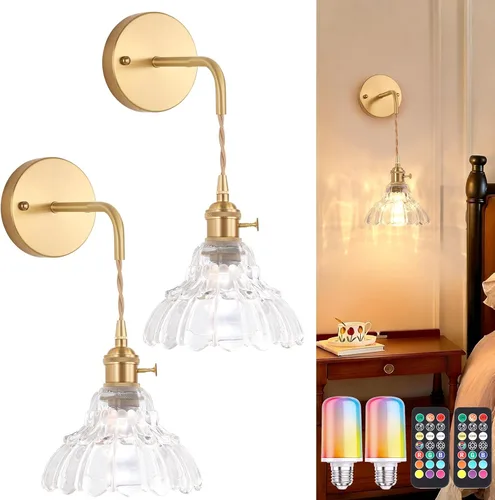 Miniatura 28 de Shenmoyl Aplique de Pared Vintage con Pantalla de Cristal con Patrón de Lirio de los Valles Verde, Cadena Ajustable, Luz de Pared Montada Retro