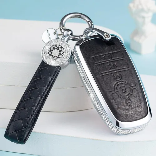 Miniatura 5 de Funda para Llave Ford con Llavero, Protector de Estuche de Llave de Cuero con Cristal Compatible con Ford Fusion F150 F250 F350 F450 F550 Edge