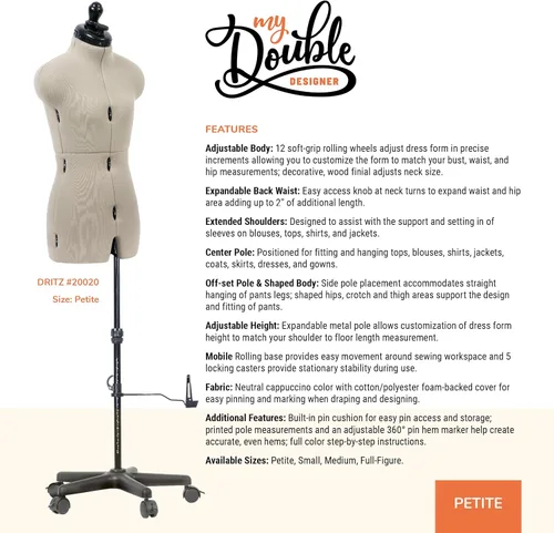 Miniatura 2 de Dritz My Double Designer - Maniquí de costura ajustable de talla pequeña de EE. UU. 0-6, maniquí de ropa femenina para coser, ajustar y drapear