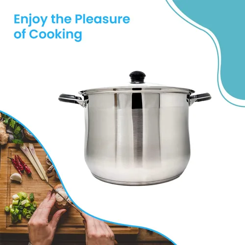 Miniatura 2 de Olla profesional de acero inoxidable para sopa, caldo y pasta con tapa de vidrio, base encapsulada, capacidad de inducción de gas, tamaño de 12
