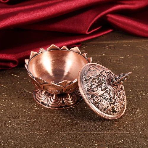 Miniatura 3 de Walfront Soporte de cono de incienso de metal Lotus Bowl Aleación de zinc (rojo-bronce), suministros de adorno de escritorio