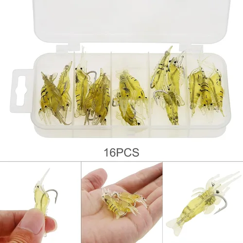Miniatura 3 de 15 ganchos de cebo de camarón, señuelos de pesca de gambas suaves, señuelos de simulación para trucha y salmón
