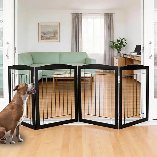 Miniatura 29 de ZJSF Puerta plegable independiente para perros, puerta de madera extra ancha blanca para cachorros, 6 paneles, puertas altas para mascotas