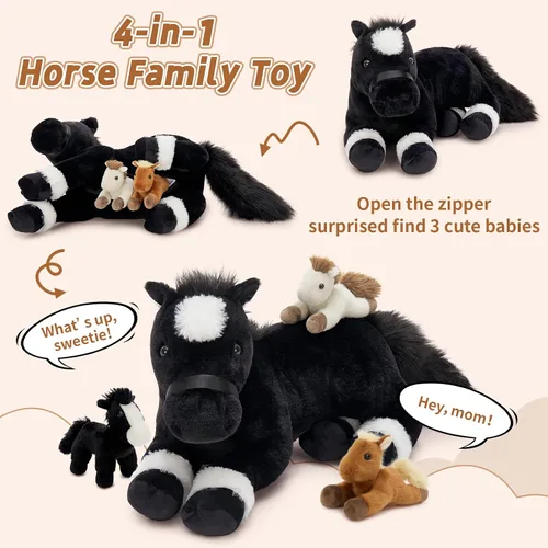 Miniatura 4 de Tezituor 4 piezas de animal de peluche de caballo con bebés, caballo de peluche grande de 18 pulgadas mamá con bebé de pony de peluche, lindo