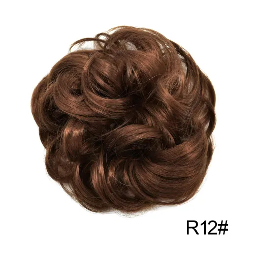 Miniatura 2 de Extensiones de cabello de moño desordenado, rizado, ondulado, sintético, con moño, recogido, para mujeres y niñas (R12# castaño caoba)