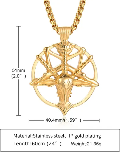 Miniatura 6 de TempBeau Collar con colgante de pentagrama satánico Baphomet Cadena de eslabones de pentáculo invertida hecha a mano, iglesia satanista, punk