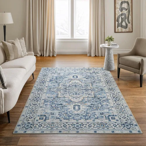 Miniatura 14 de Bloom Rugs Alfombra lavable antideslizante de 2 x 3 pies, color azul/verde/mandarina, alfombra tradicional oriental para sala de estar, dormitorio