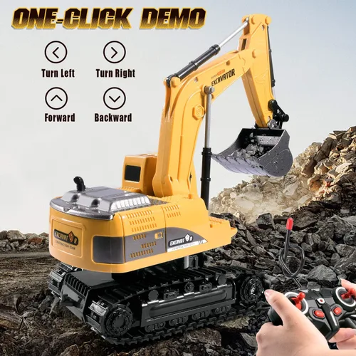 Miniatura 4 de Juguete de excavadora de construcción, camión excavador de ingeniería de juguete para niños, auto hidráulico recargable con control remoto
