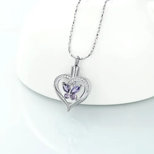 Miniatura 18 de Imrsanl Collares de urna de mariposa para mujeres y niñas, joyería de cremación con piedra natal, colgante para cenizas humanas, medallón