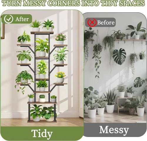 Miniatura 5 de Soporte para plantas de interior con luces de crecimiento, estante de metal de 12 niveles con cajón, soporte grande de 65 pulgadas para plantas