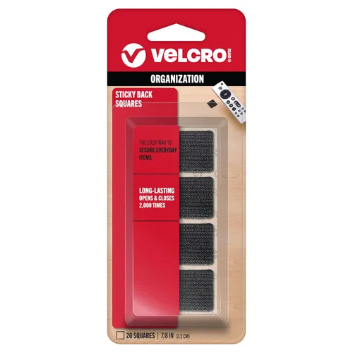 Velcro Brand Cuadrados de montaje | Paquete de 20 | 7/8 pulgadas Negro | Sujetadores adhesivos de gancho y bucle trasero para el hogar, oficina o