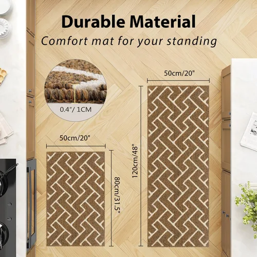Miniatura 2 de hicorfe Juego de 2 tapetes de cocina antideslizantes para piso, cómodas alfombras de cocina lavables para pasillos, entrada, cuarto de servicio