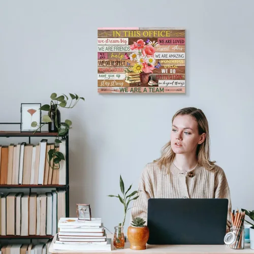 Miniatura 6 de SOOTHAN Arte de pared motivacional estético para oficina, mujeres, frases inspiradoras, lienzo, flores rústicas, libros, cuadro enmarcado