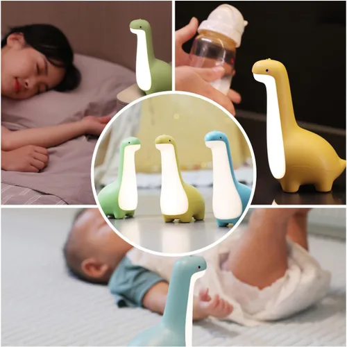 Miniatura 3 de Linda luz nocturna de dinosaurio, brillo ajustable, lámpara de noche de noche para bebé, recarga USB, decoración de habitación de bebé, luz nocturna