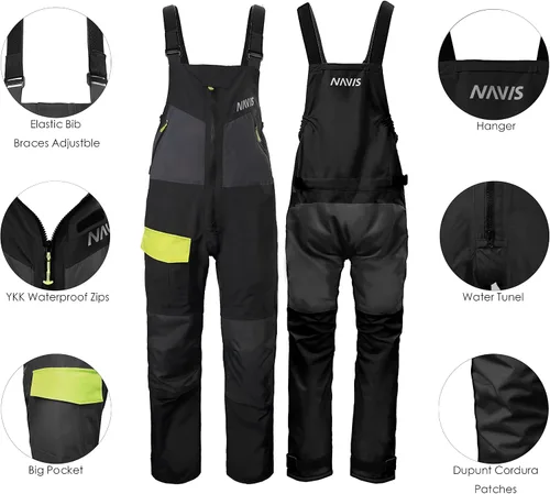 Miniatura 5 de NAVIS MARINE Conjunto combinado de chaqueta de vela y pantalones con babero - Ocean PRO - Traje impermeable para pesca con pesca y pesca de pesca