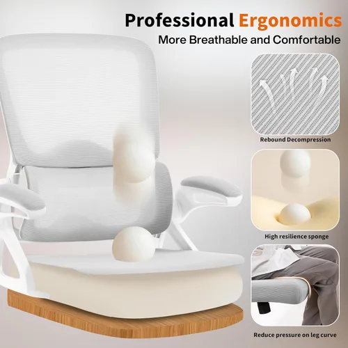 Miniatura 6 de Silla de oficina ergonómica, silla de oficina de malla con soporte lumbar, silla de escritorio de respaldo medio con brazos abatibles, cómoda silla