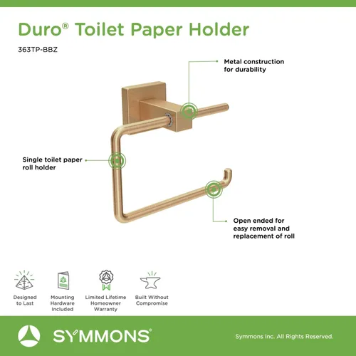 Miniatura 6 de Symmons 363TP-BBZ Duro - Portarrollos de papel higiénico para montaje en pared, color bronce cepillado