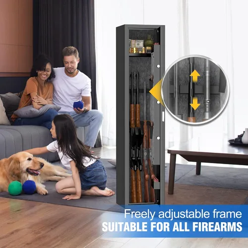 Miniatura 6 de Caja fuerte para rifles, pistolas y escopetas, cierre electrónico de acceso rápido, armario largo para armas con estante de almacenamiento