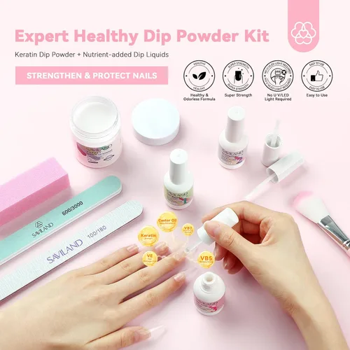 Miniatura 2 de SAVILAND Kit de iniciación de polvo de inmersión transparente para uñas: 2.12 oz 2.1 oz polvo de inmersión para uñas con polvo de inmersión