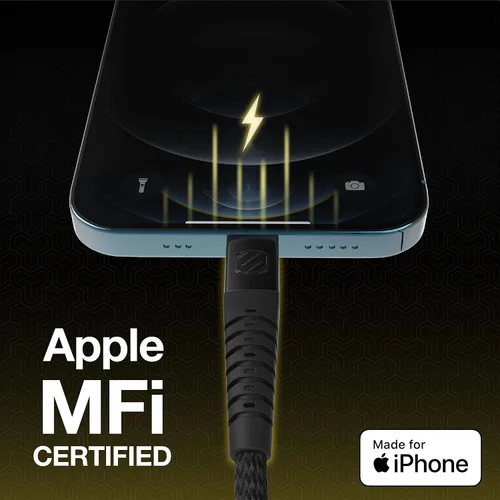Miniatura 4 de Scosche HDCI4B4SG-SP Strikeline - Cable trenzado de carga y sincronización premium con certificación MFi para dispositivos Lightning y USB-C, 4 Negro