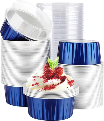 Miniatura 9 de EUSOAR Moldes de Papel de Aluminio para Hornear, 5oz 50 piezas Moldes Reutilizables para Cupcakes con Tapas, 3.34x2.59x2.35 pulgadas 125ml Moldes