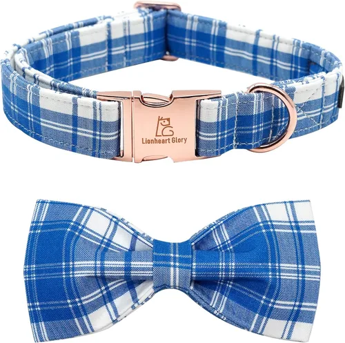 Lionheart glory Collar de perro, Collar de perro para niños con corbatín azul ajustable, Collar con corbata para perros grandes Bandera