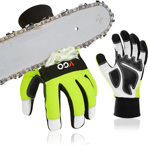 Vgo... Guantes de motosierra, protección de motosierra de 12 capas en la parte posterior de ambas manos, guantes de trabajo de cuero, guantes de