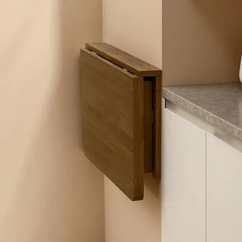 MM MELISEN Escritorio de pared de 24 x 16 pulgadas, escritorio compacto de color nogal para lavadero o zona de cocina. Superficie plegable de madera
