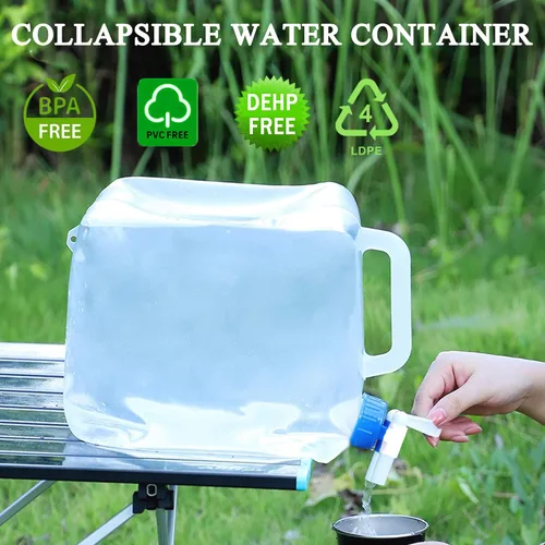 Miniatura 5 de Contenedor de agua plegable con espita y gancho, jarra de agua sin BPA, cubo de transporte plegable, contenedor de almacenamiento de agua