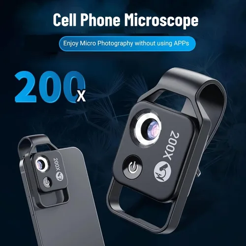 Miniatura 2 de Diyeeni Microscopios de bolsillo para teléfono, 200X Zoom Clip en Microscopios Lupa con lente CPL y luz LED, lente microscópica portátil