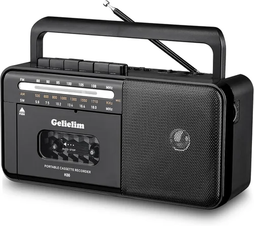 Gelielim Reproductor de cinta de casete Bluetooth Boombox, reproductor de cassette radio estéreo AM/FM/SW, reproductor de cinta/grabadora con