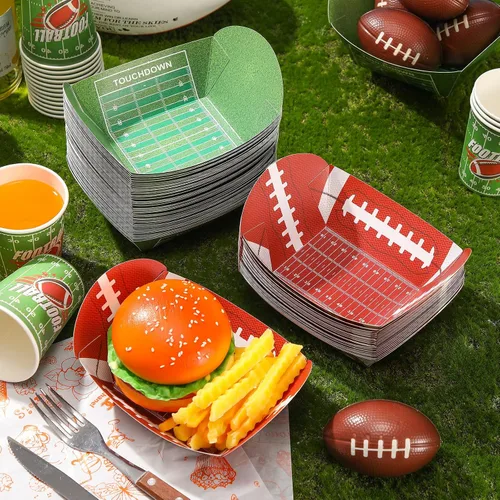 Miniatura 5 de Yungyan 100 unidades de cuencos de papel de fútbol, bandejas de comida para nachos, suministros de fiesta, bandejas desechables para decoración