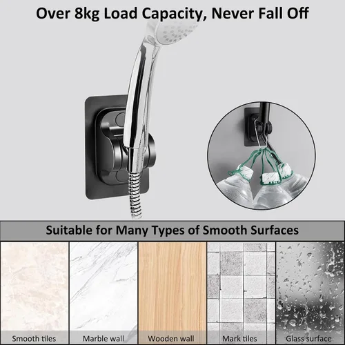 Miniatura 6 de Soporte de ducha adhesivo fuerte para montaje en pared, paquete de 2 soportes de ducha grandes autoadhesivos para cabezal de ducha de mano para baño