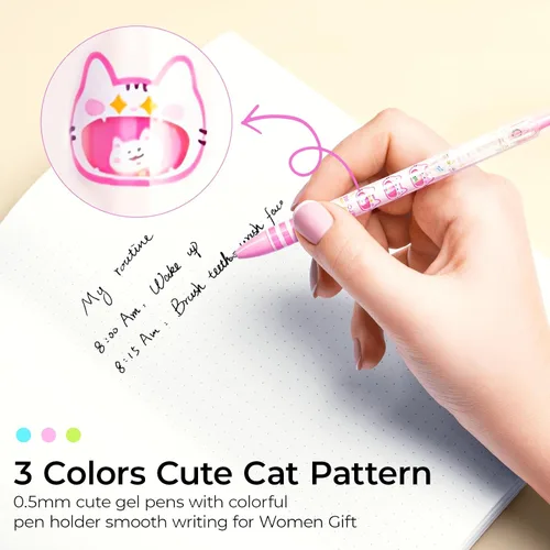 Miniatura 3 de M&G Bolígrafos de gel, bolígrafos retráctiles de tinta de gel de 0.020 in, punta fina, bonitos bolígrafos de gel con patrón de gato