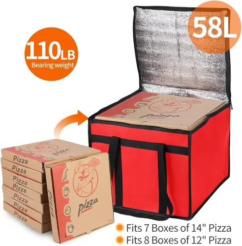 Miniatura 4 de Bodaon Bolsa de entrega de pizza aislada, 16 x 16 x 14 pulgadas, bolsas calentadoras de pizza para llevar caliente, bolsa de entrega comercial